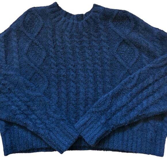 Aerie Women’s Black Cable Cozy Soft Knit Cropped Long Sleeve Sweater Size M - Picture 6 of 11